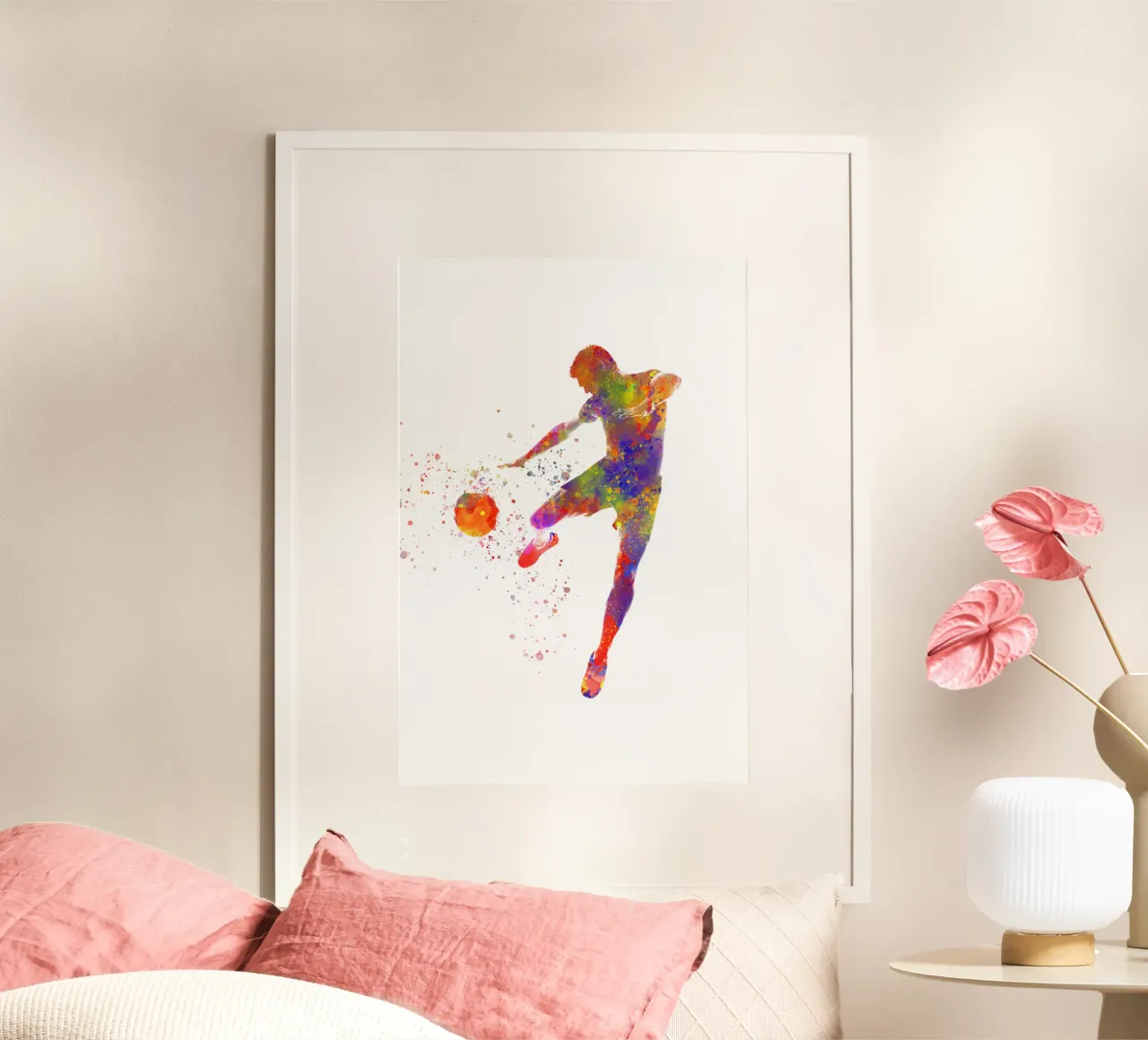Giocatore di calcio ad acquerello poster con telaio in alluminio da ⚽ Sports Pulse