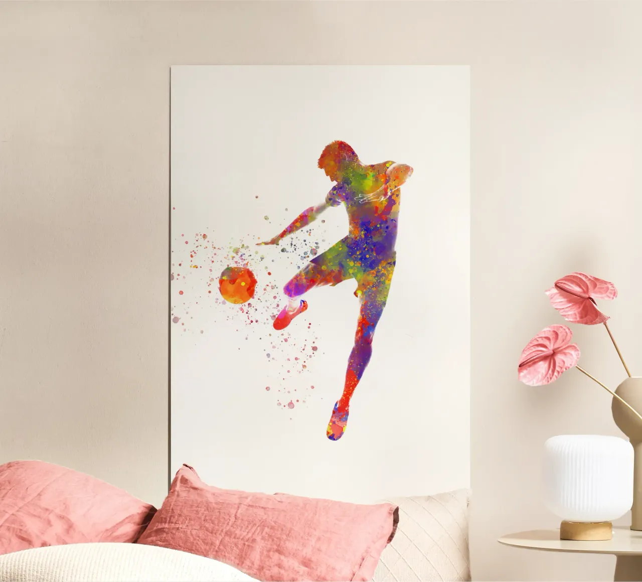 Giocatore di calcio ad acquerello poster con telaio in alluminio da ⚽ Sports Pulse