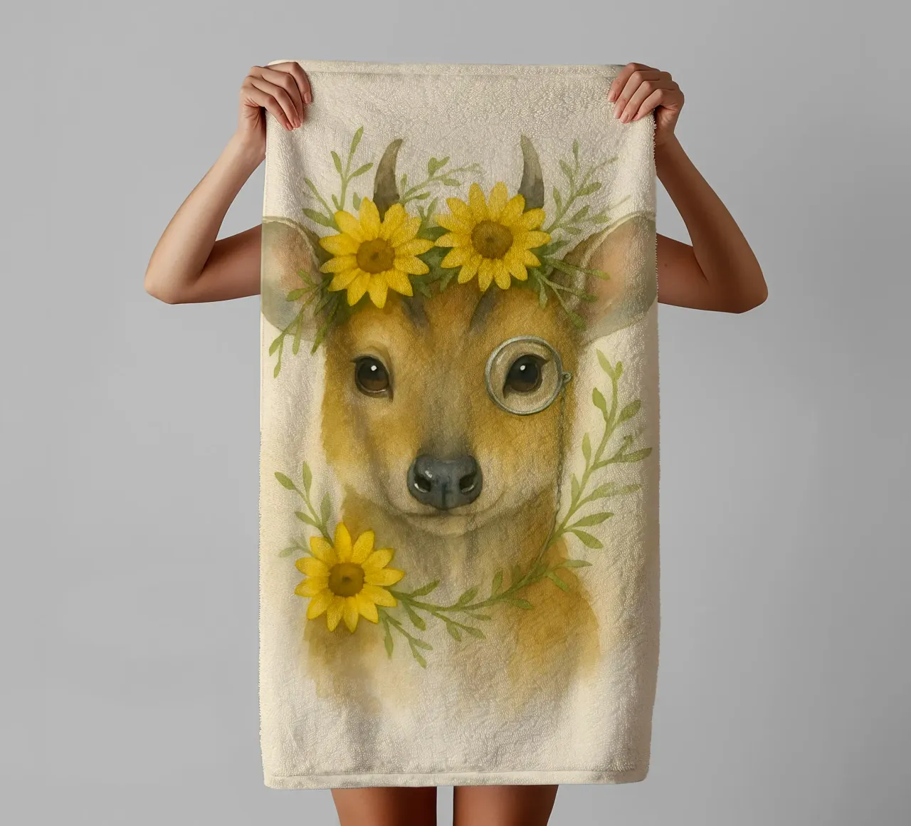 Golden Whimsy: The Sunflower Fawn towel by Graceful Desine