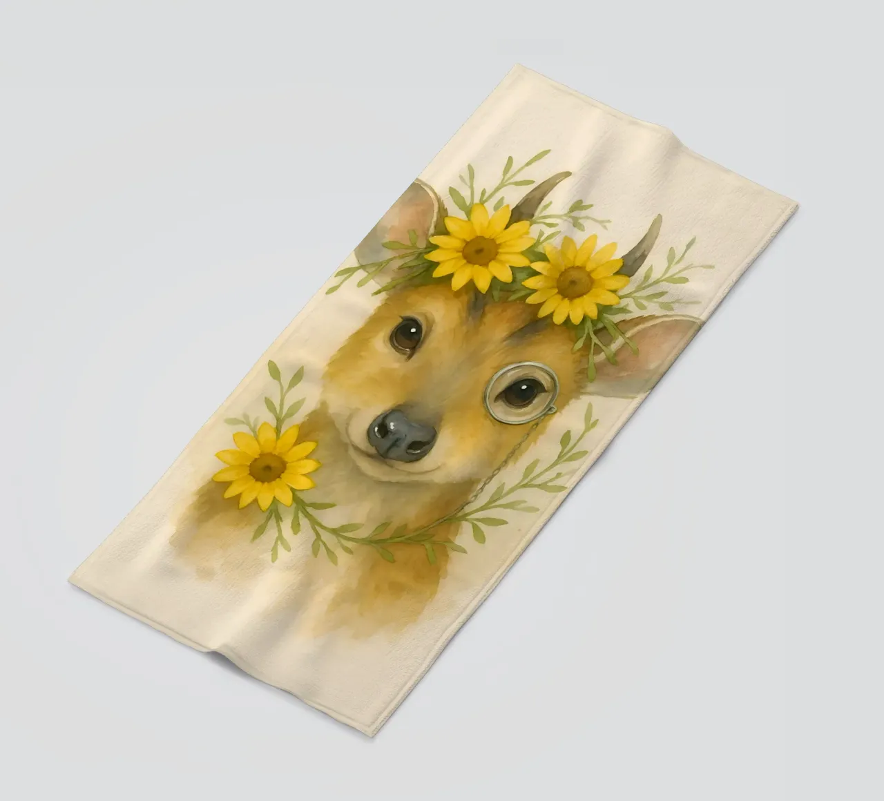 Golden Whimsy: The Sunflower Fawn beach towel by Graceful Desine