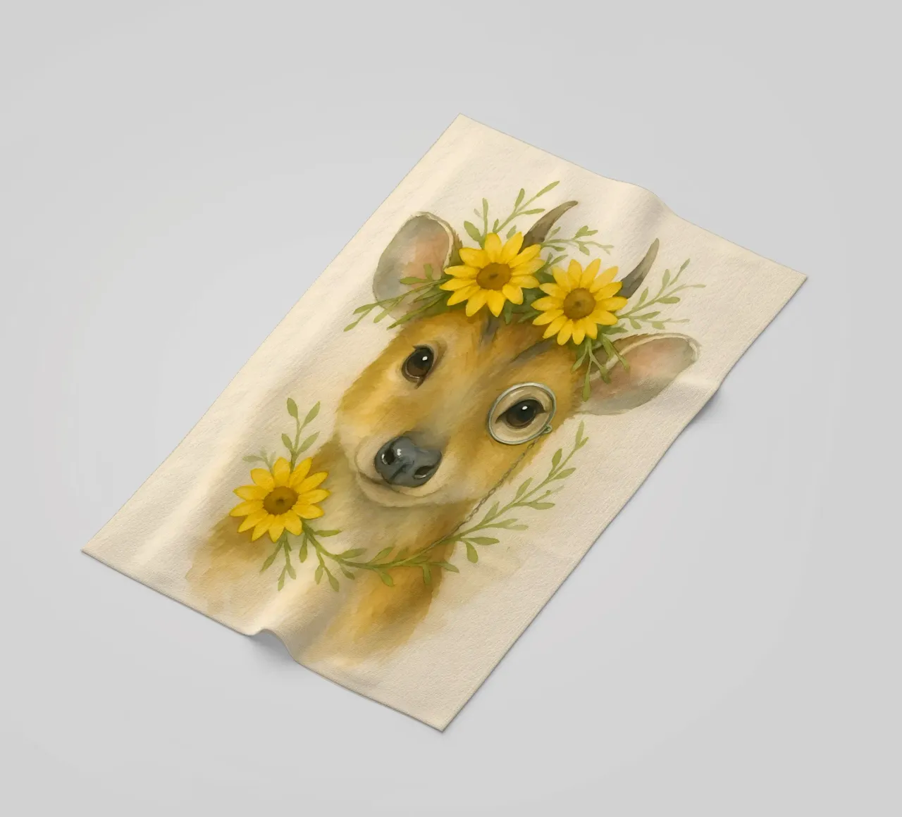 Golden Whimsy: The Sunflower Fawn beach towel by Graceful Desine
