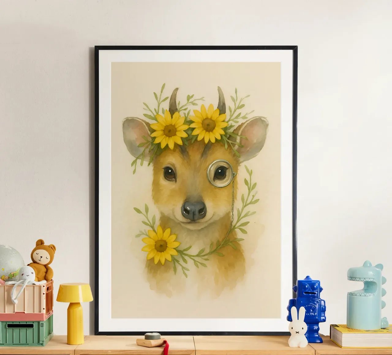 Golden Whimsy: The Sunflower Fawn poster by Graceful Desine