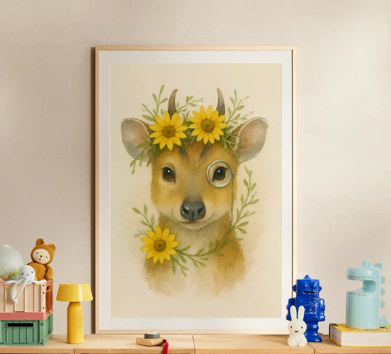 Golden Whimsy: The Sunflower Fawn poster by Graceful Desine