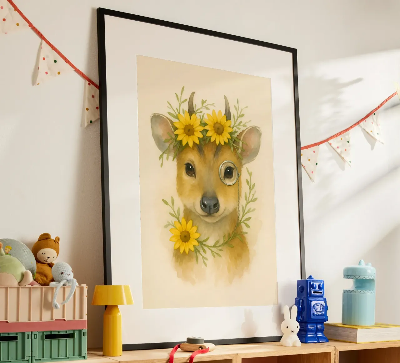Golden Whimsy: The Sunflower Fawn poster by Graceful Desine