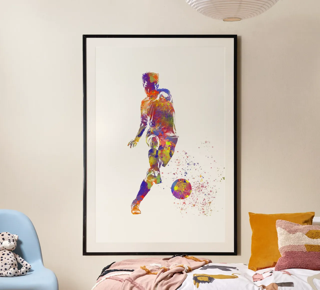 Giocatore di calcio ad acquerello poster con telaio in legno da ⚽ Sports Pulse