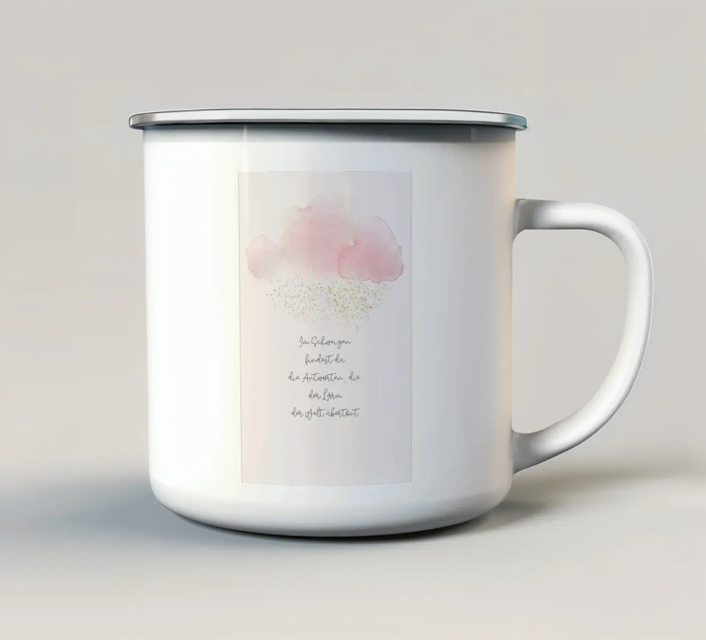 Schweigen enamel mug by isabels_wunderwelt_digital_art