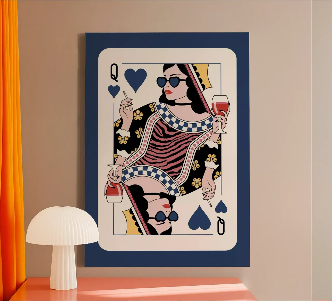 Queen Of Hearts - Black Blue and Red canvas with Floater frame by Asha Designs