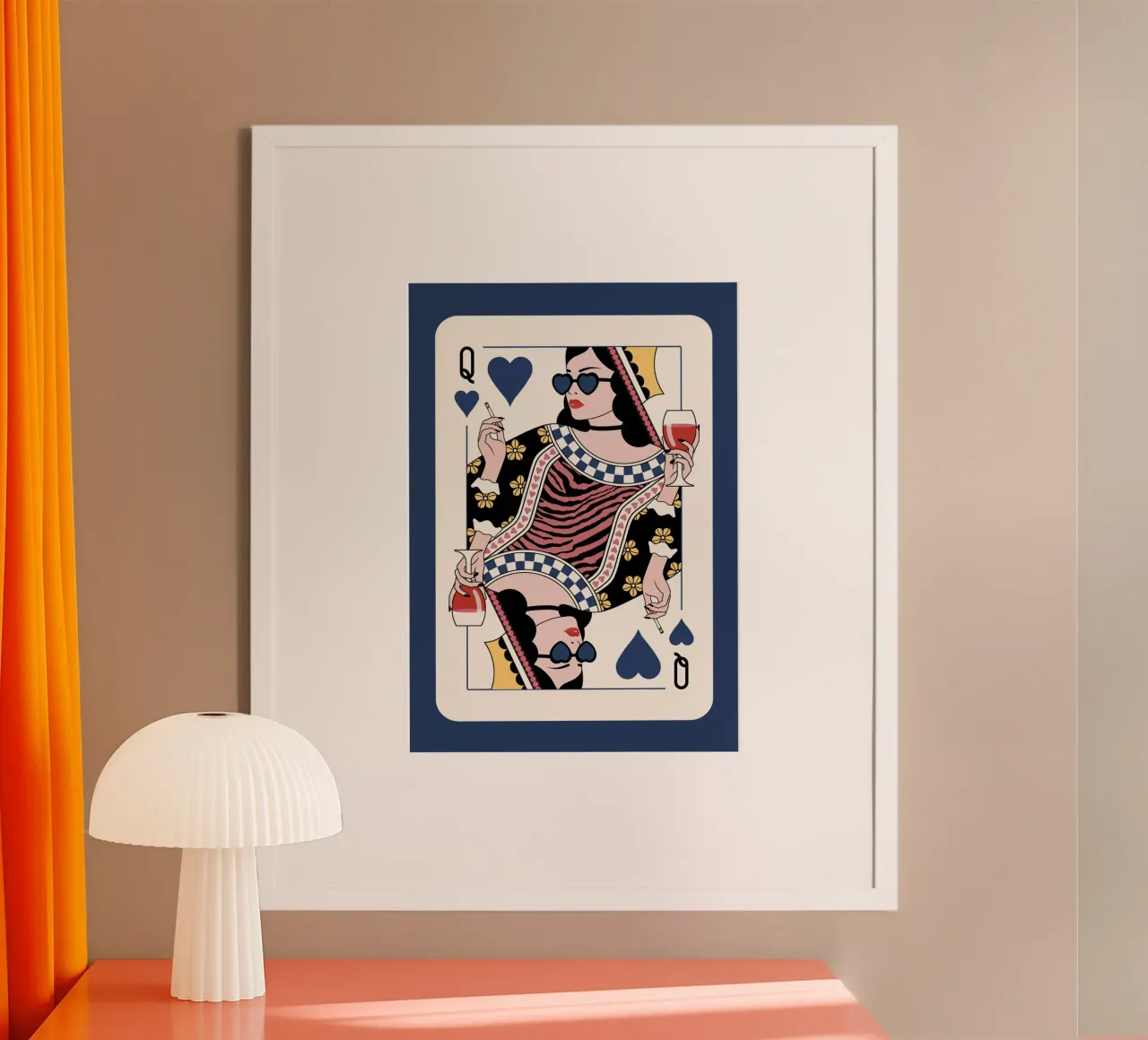 Königin der Herzen - Schwarz Blau und Rot Poster mit Holzrahmen von Asha Designs