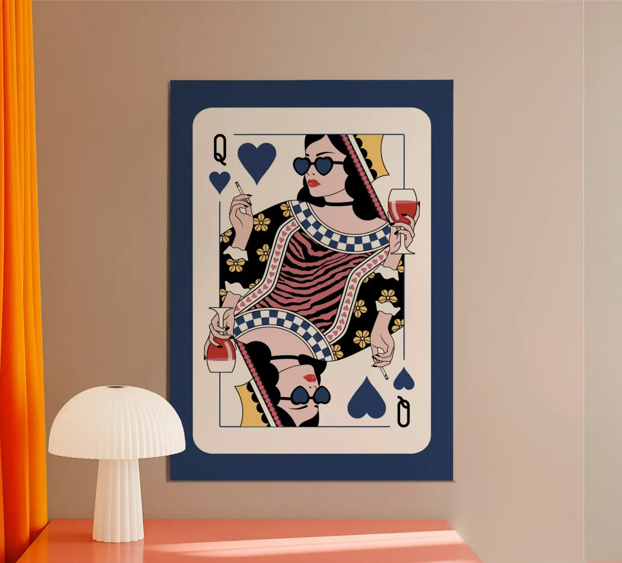 Königin der Herzen - Schwarz Blau und Rot Poster mit Holzrahmen von Asha Designs
