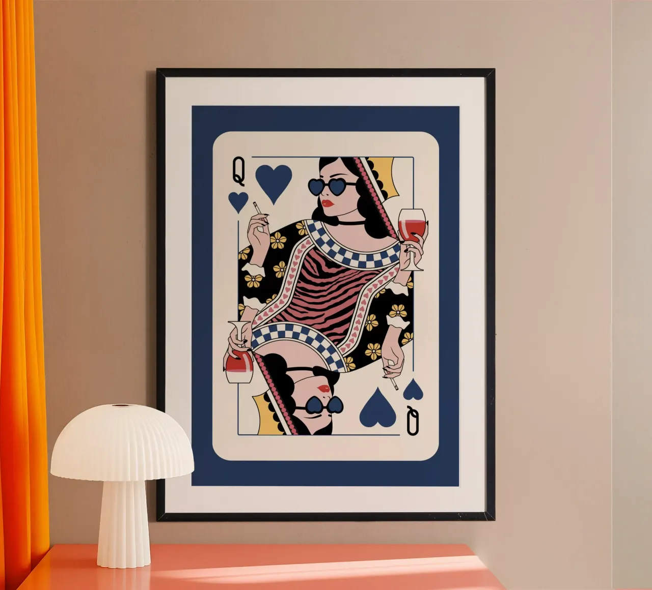 Königin der Herzen - Schwarz Blau und Rot Poster mit Holzrahmen von Asha Designs