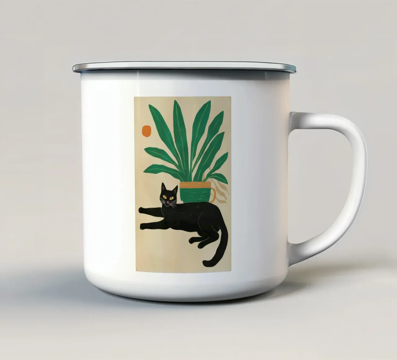 Elegante riposo felino tazza in smalto da Trace Brush