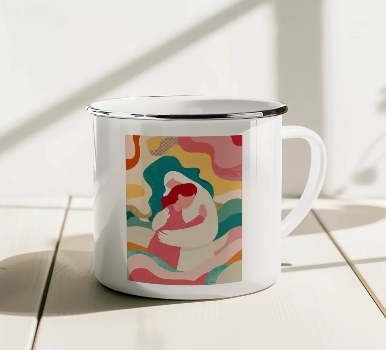 Abbraccio madre-figlio tazza in smalto da Obs Canvas