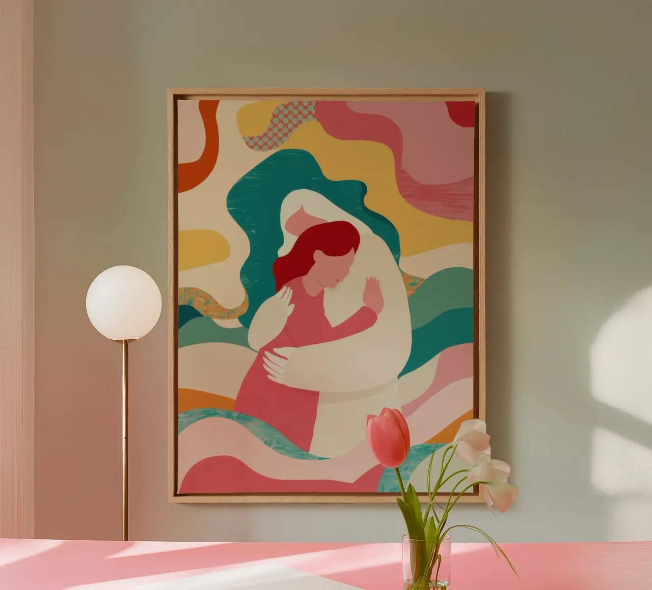 Mutter-Kind-Umarmung Leinwand mit Schattenfugenrahmen von Obs Canvas