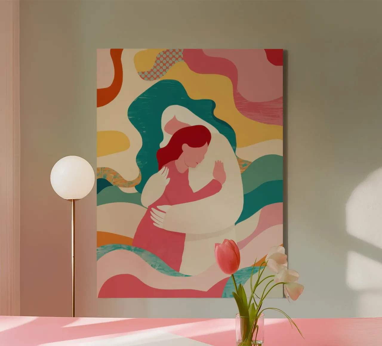 Mutter-Kind-Umarmung Leinwand mit Schattenfugenrahmen von Obs Canvas
