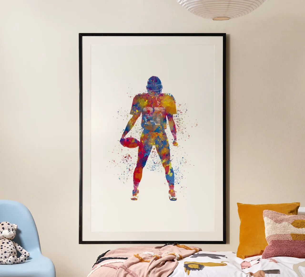 Giocatore di football americano in acquerello poster con telaio in alluminio da ⚽ Sports Pulse