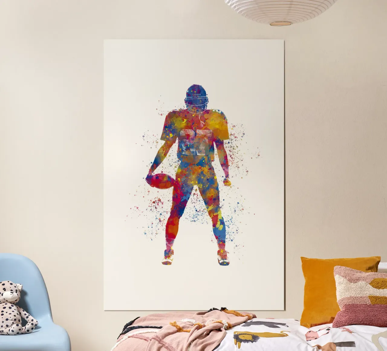 Giocatore di football americano in acquerello poster con telaio in alluminio da ⚽ Sports Pulse