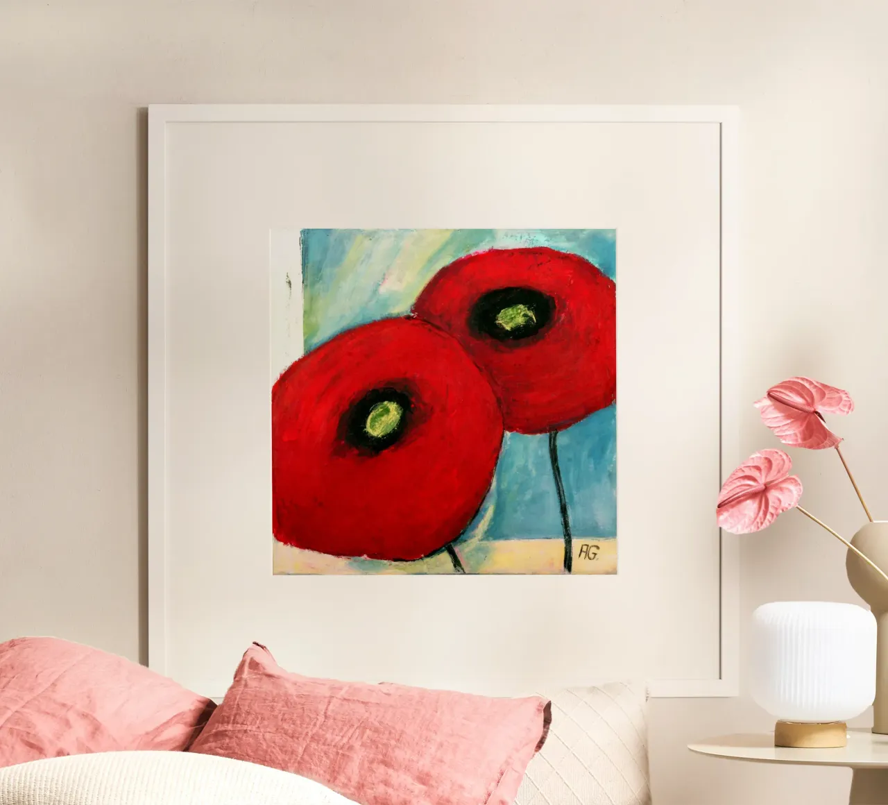 Mohn I poster con telaio in legno da Anita Gewald