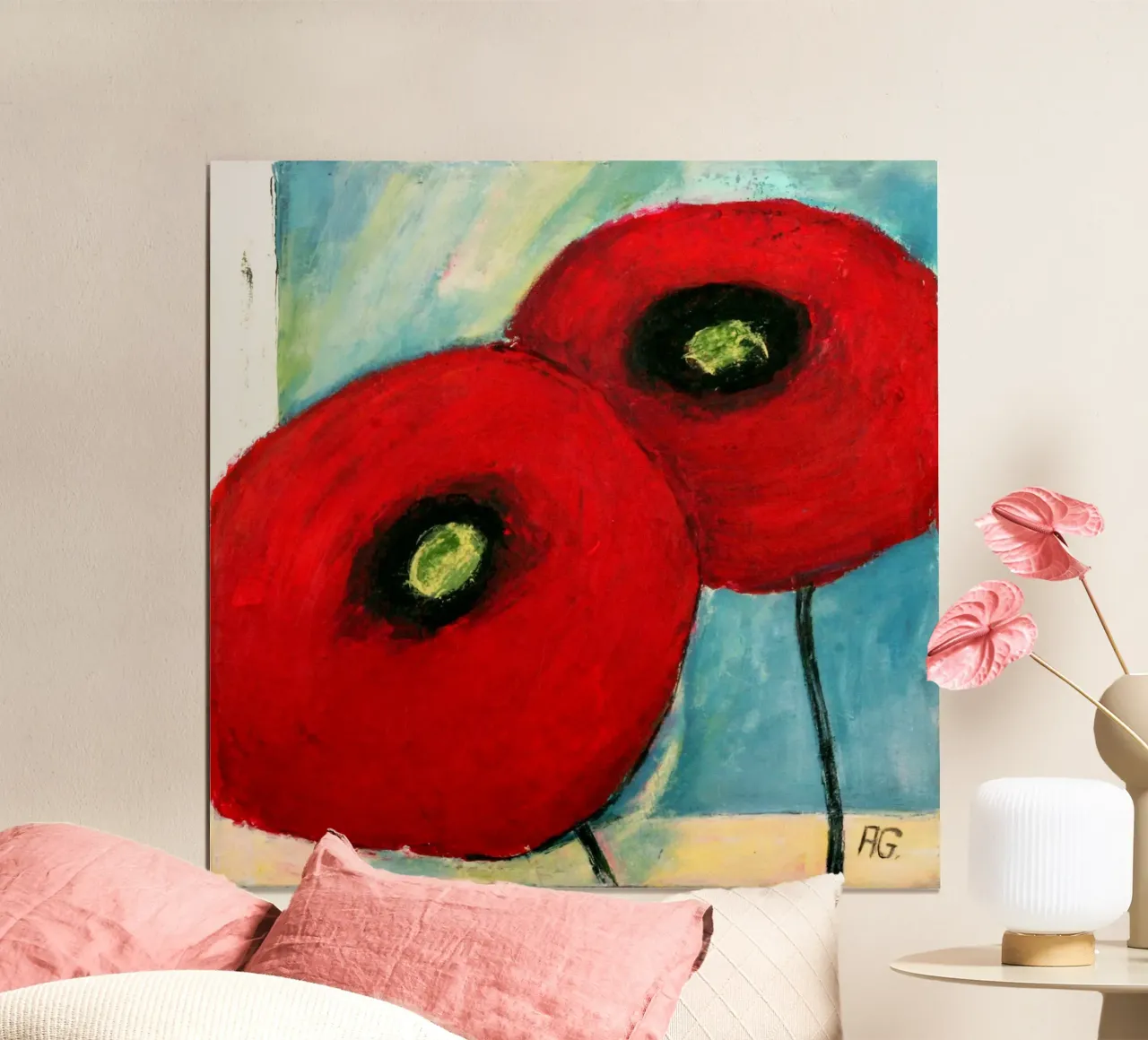 Mohn I poster con telaio in legno da Anita Gewald