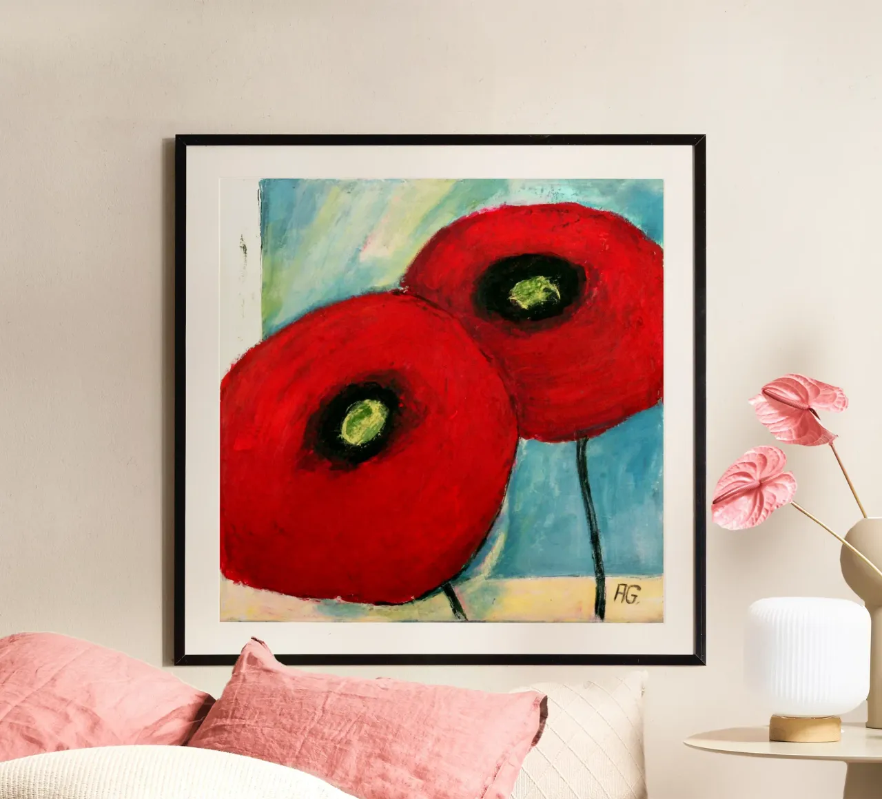 Mohn I poster con telaio in legno da Anita Gewald