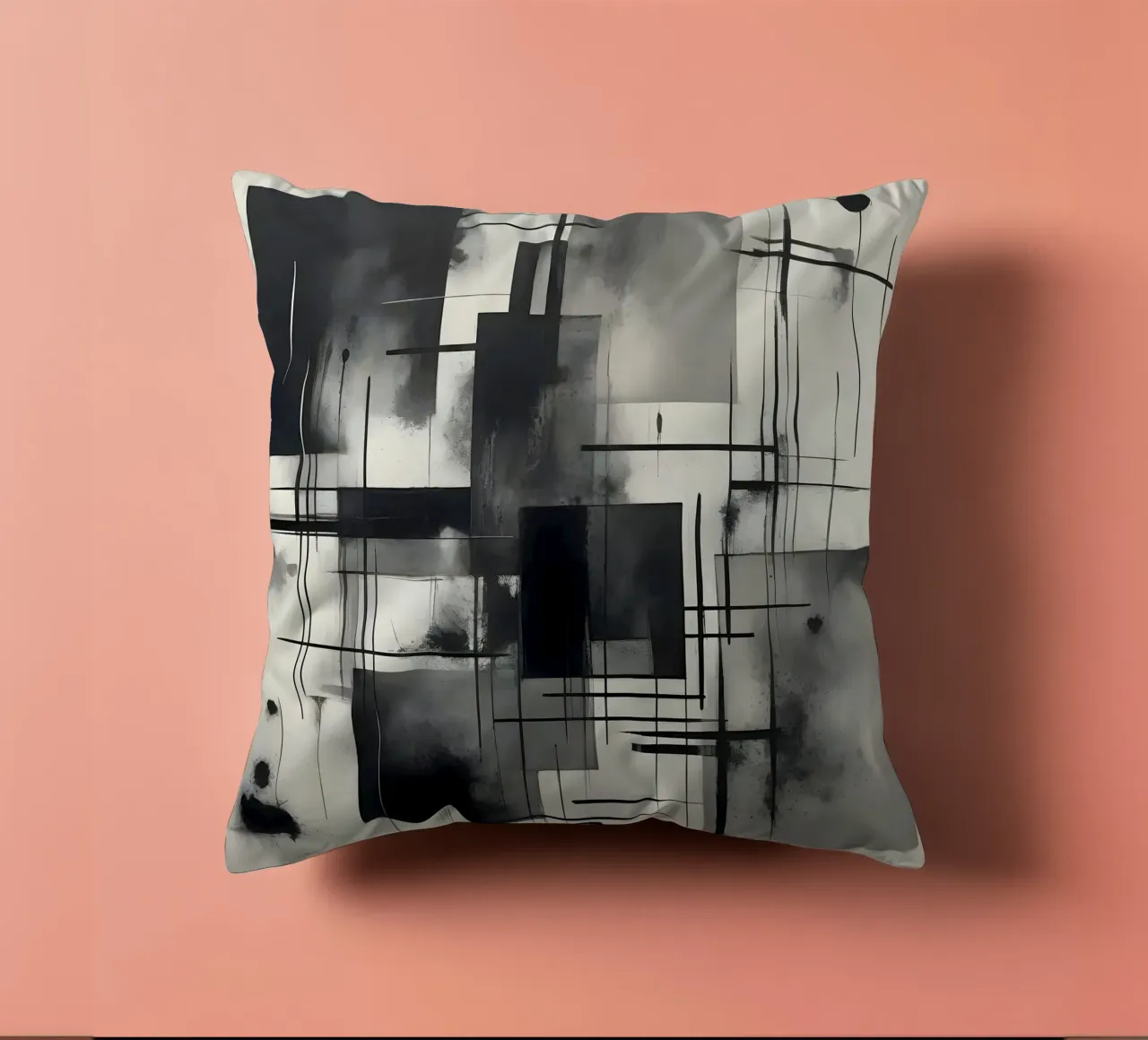 Monochrome Abstract Wall Art - Chaos and Structure - 2/2 cuscino da Lady Mathzeba