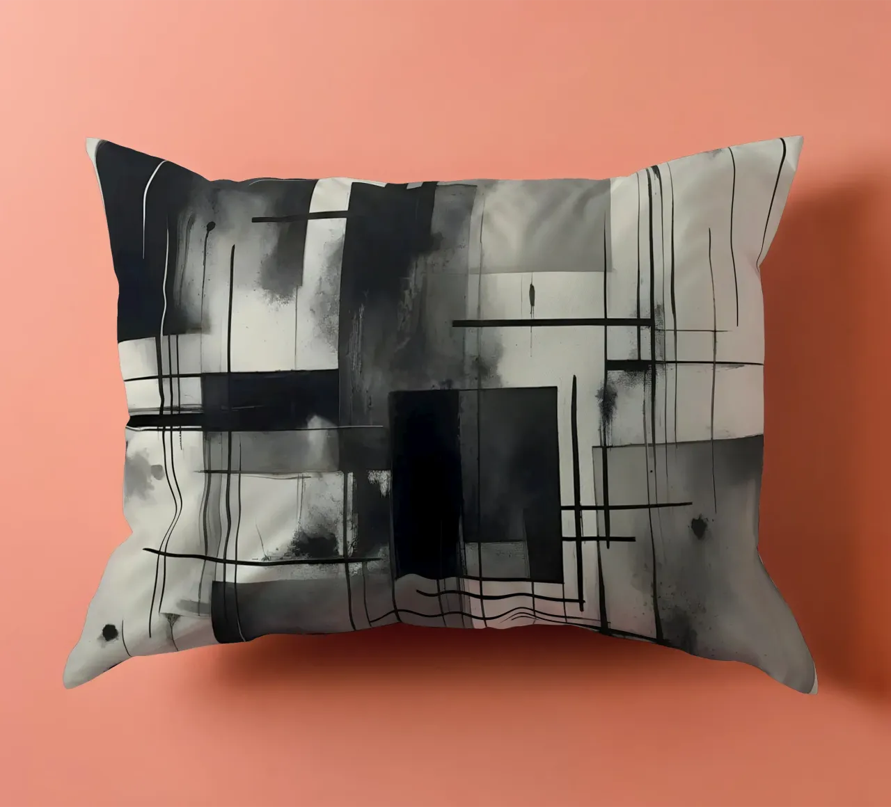 Monochrome Abstract Wall Art - Chaos and Structure - 2/2 cuscino da Lady Mathzeba