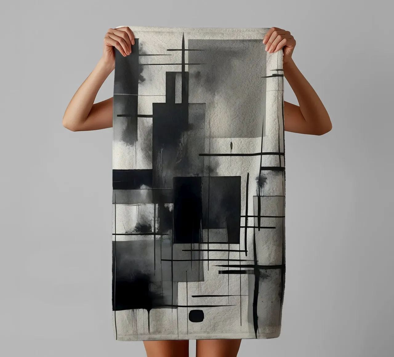 Monochrome Abstract Wall Art - Chaos and Structure - 2/2 asciugamano da bagno da Lady Mathzeba