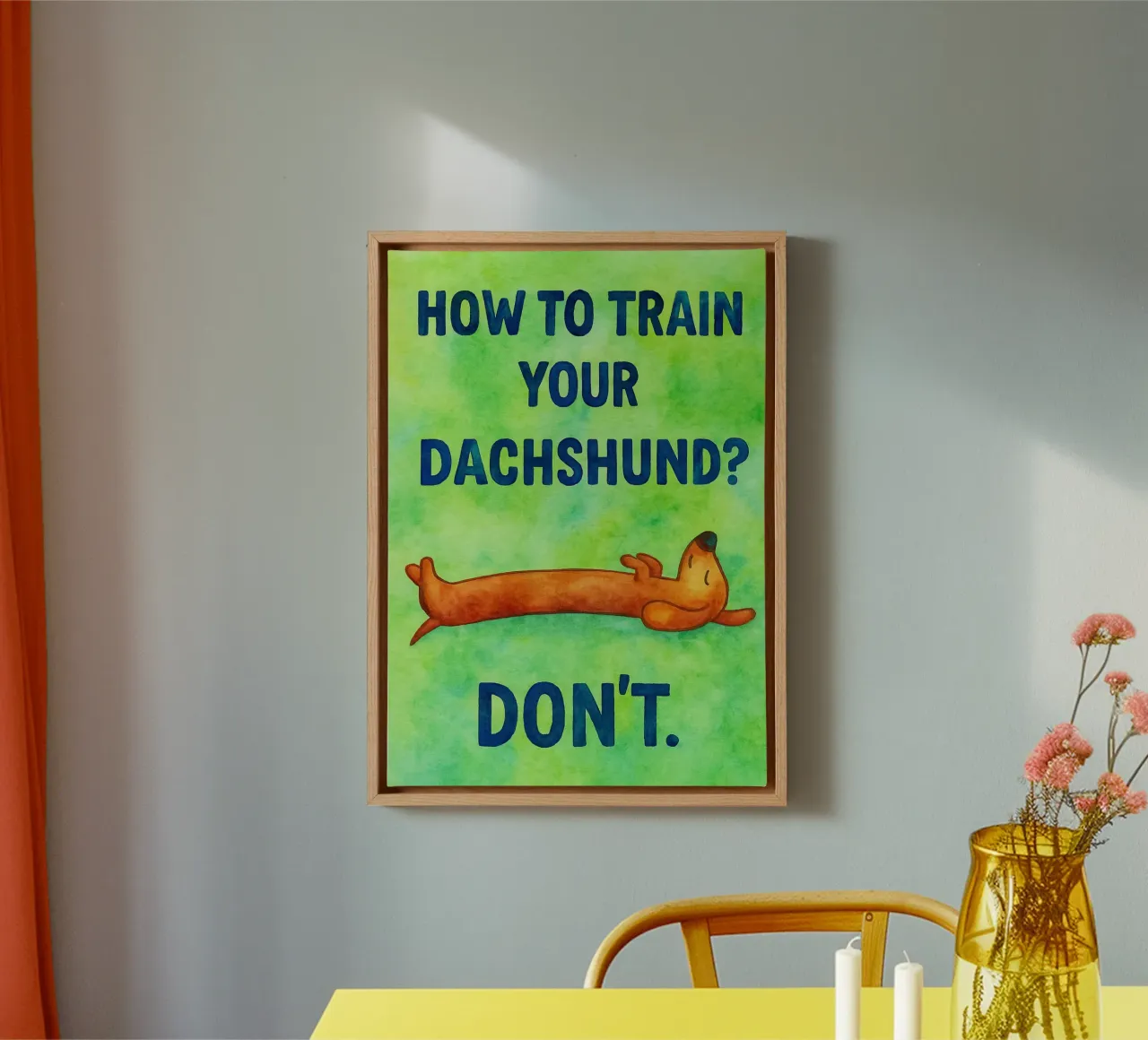 how to train your dachshund art drawing canvas with Floater frame by pasadenan