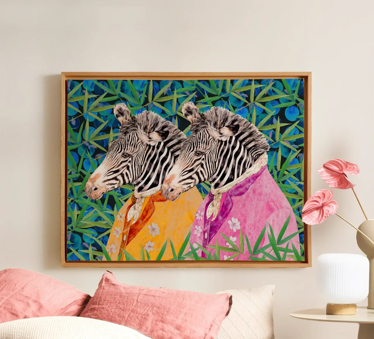 Maximalistische zebra's canvas met Baklijst van Animal Crew