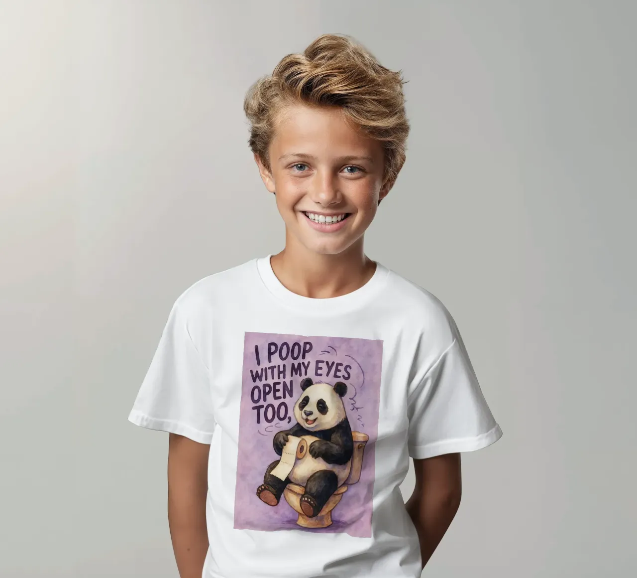 faccio la cacca anche con gli occhi aperti bear art design t-shirt bambini da pasadenan