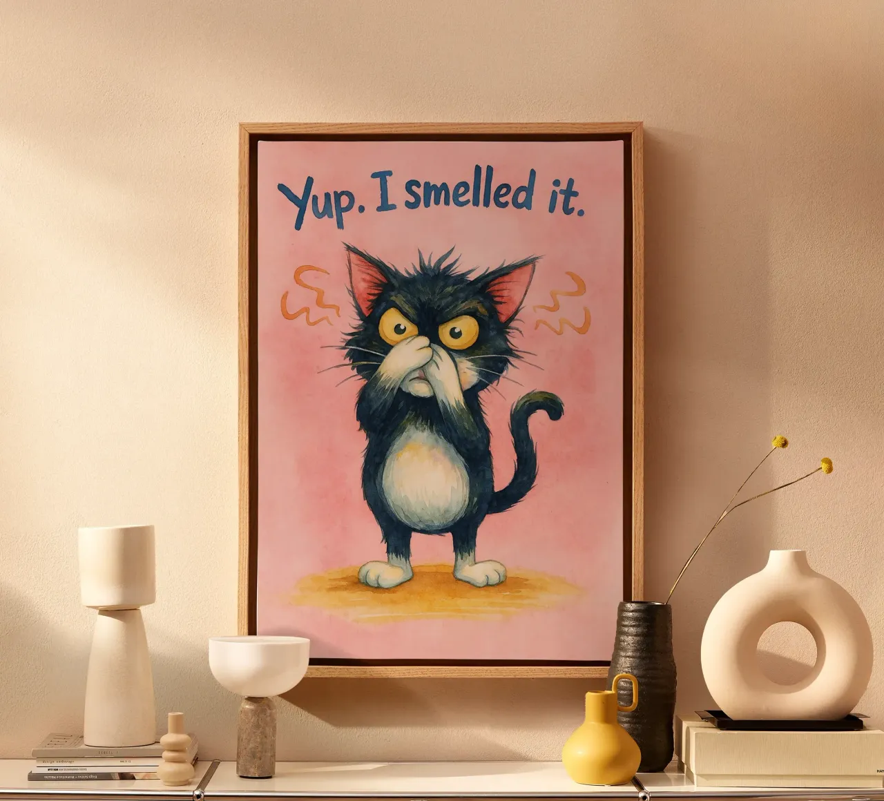 ich roch es Katze Kunst Zeichnung Leinwand mit Schattenfugenrahmen von pasadenan