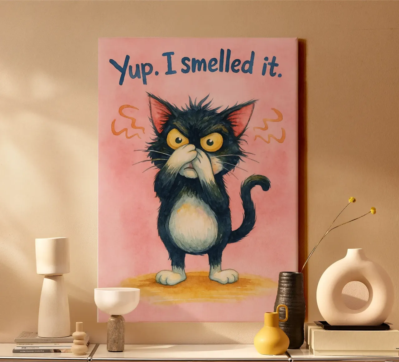 ich roch es Katze Kunst Zeichnung Leinwand mit Schattenfugenrahmen von pasadenan
