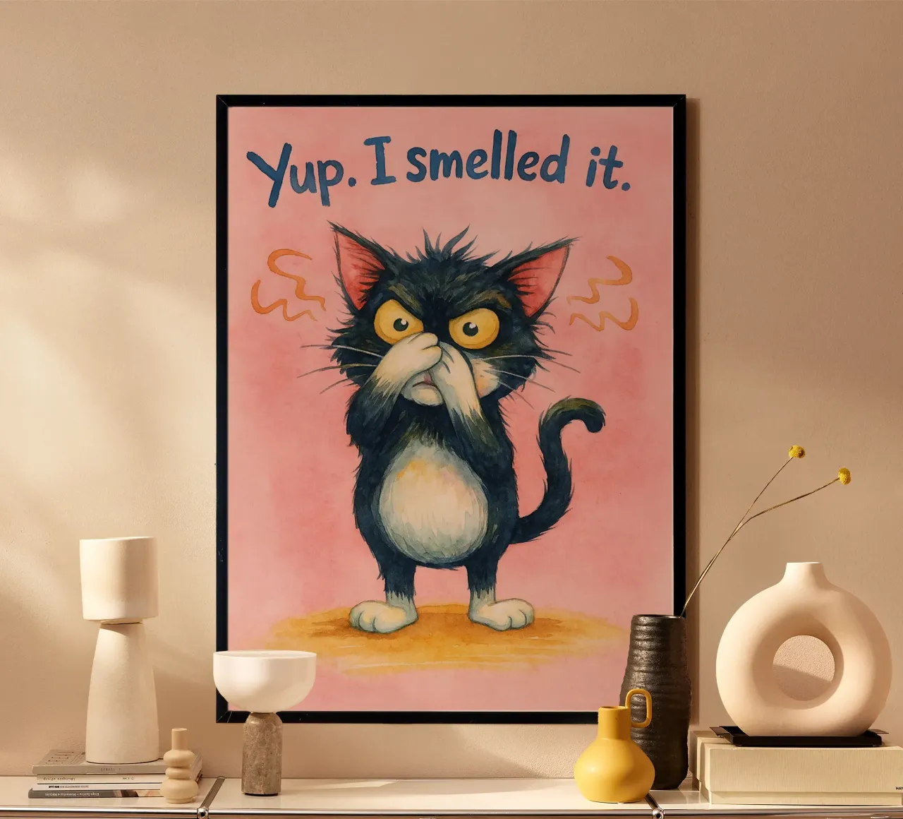ho sentito l'odore del gatto disegno d'arte poster con telaio in plastica da pasadenan