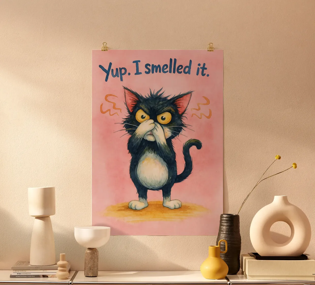 ho sentito l'odore del gatto disegno d'arte poster con telaio in plastica da pasadenan
