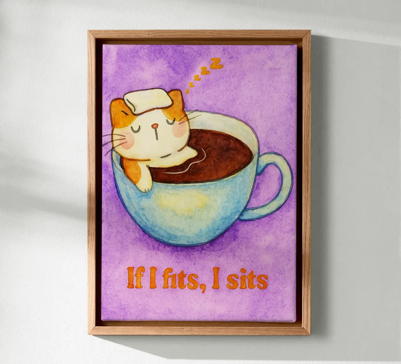 if i fits i sits cat art drawing canvas with Floater frame by pasadenan