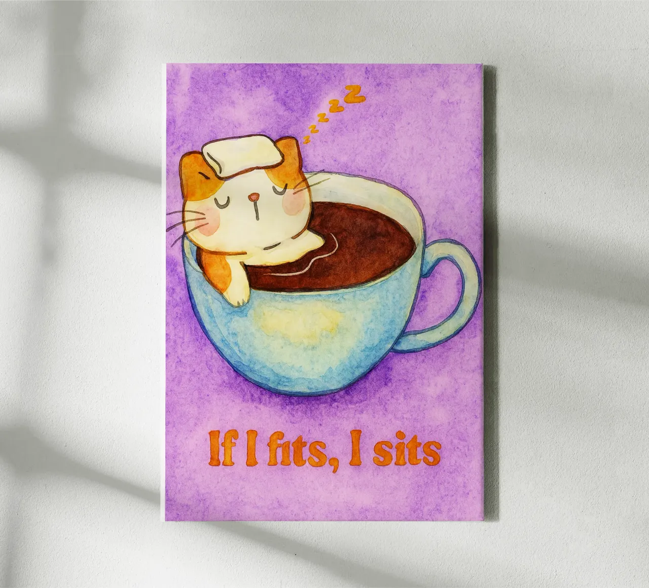 if i fits i sits cat art drawing canvas with Floater frame by pasadenan
