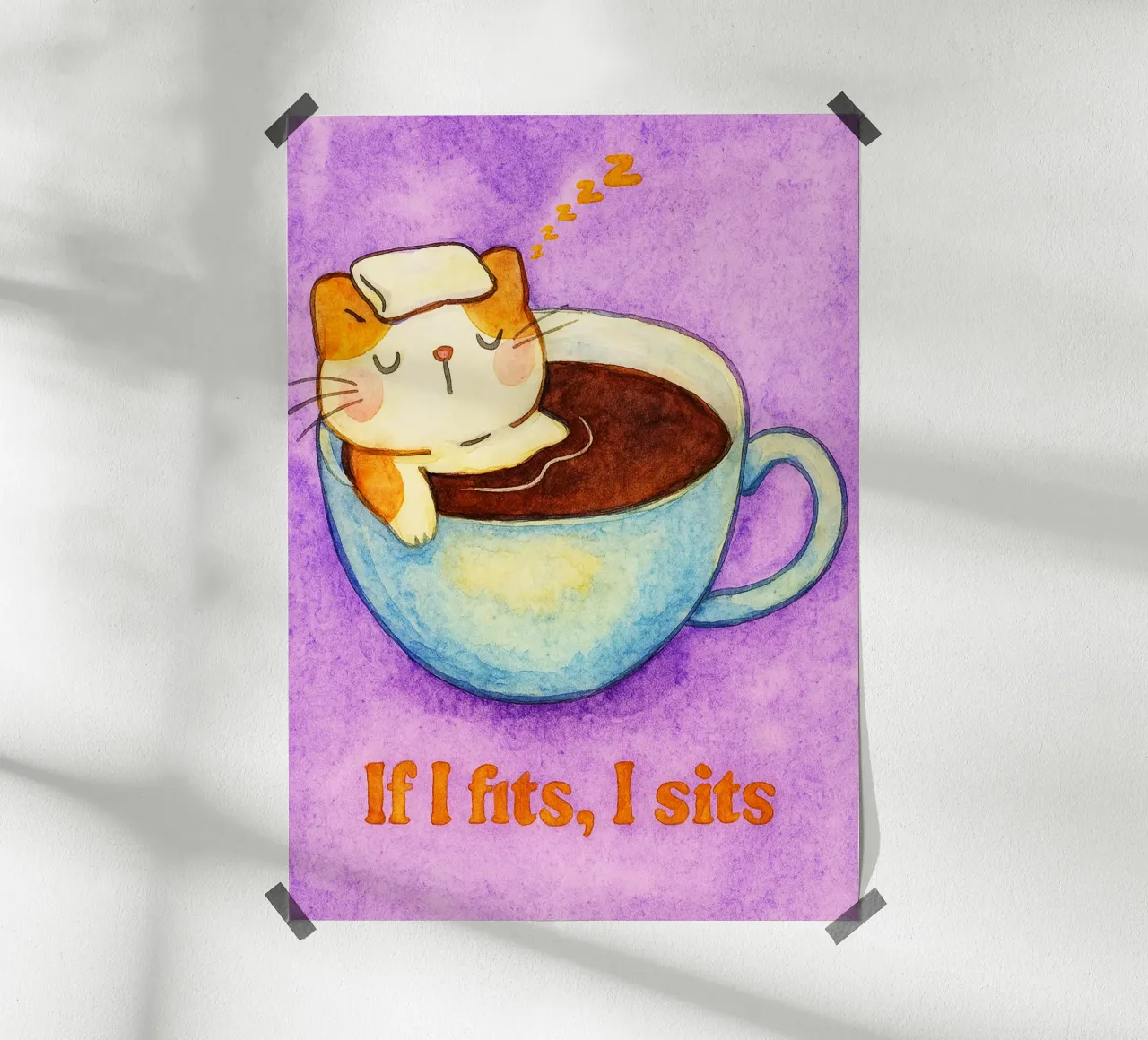 if i fits i sits cat art drawing poster by pasadenan