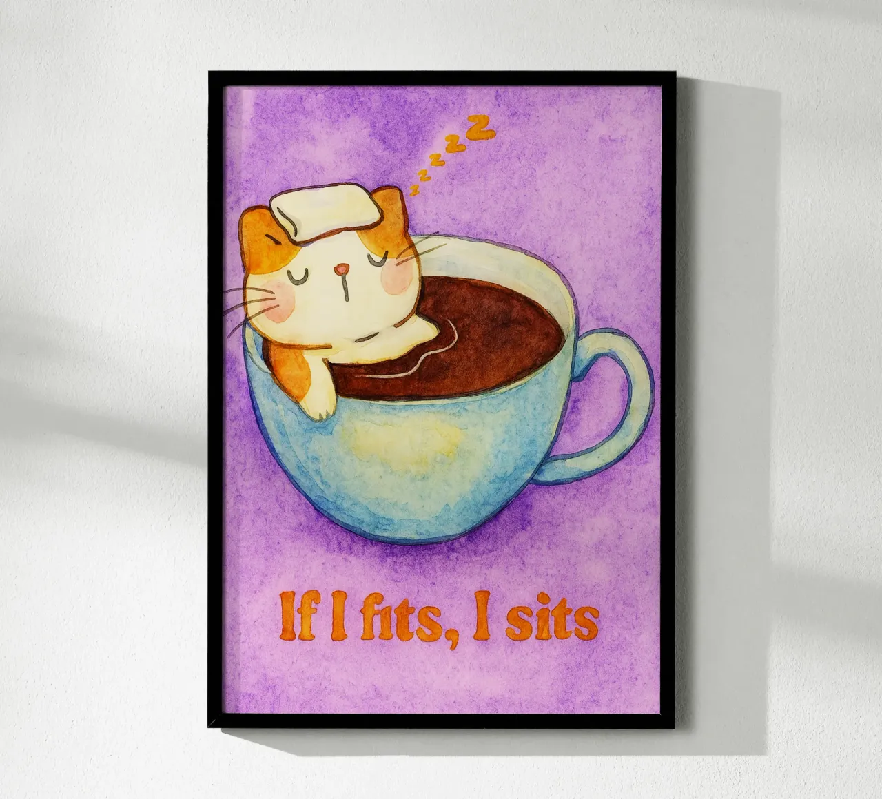 if i fits i sits cat art drawing poster by pasadenan
