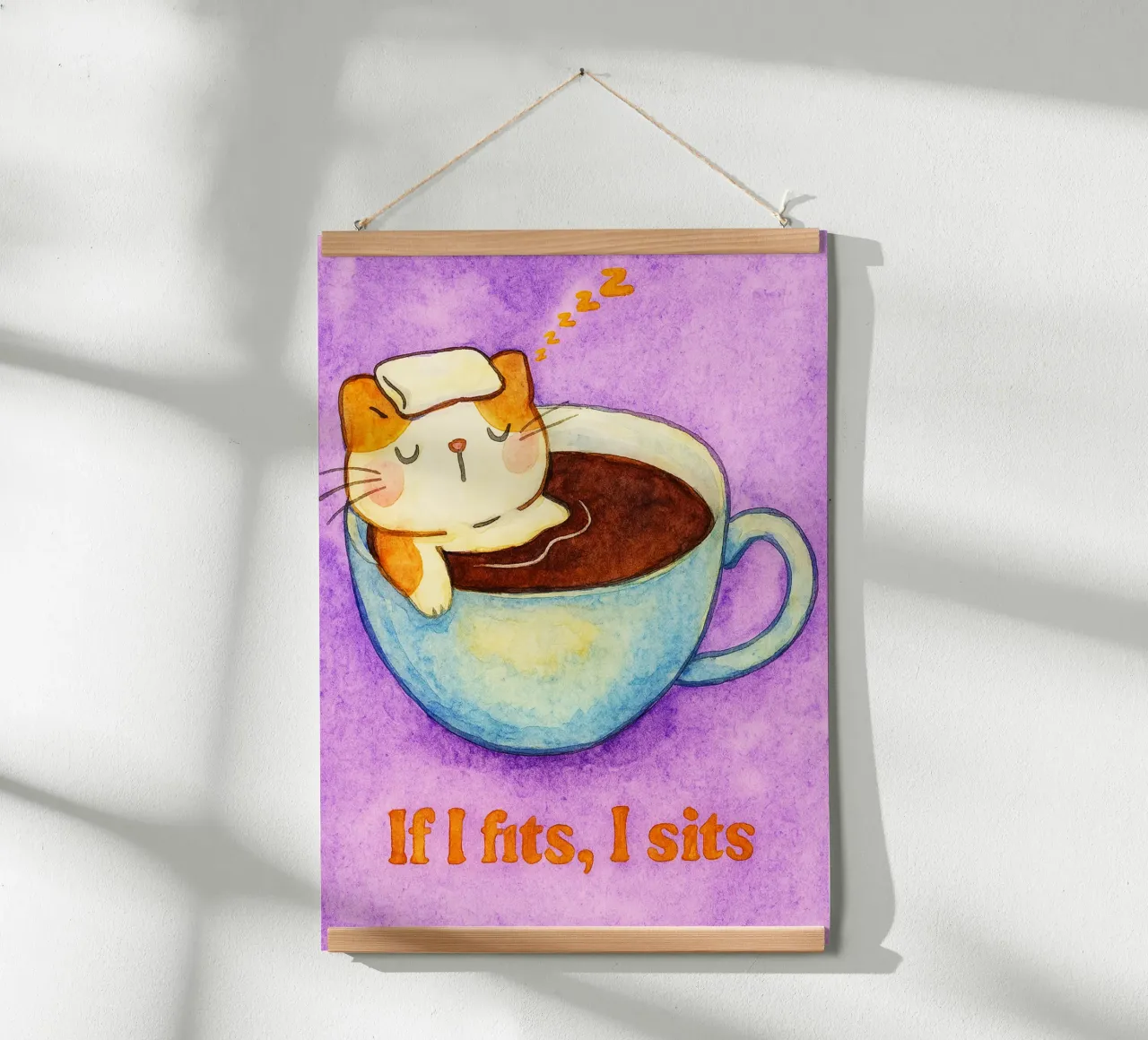 if i fits i sits cat art drawing poster by pasadenan