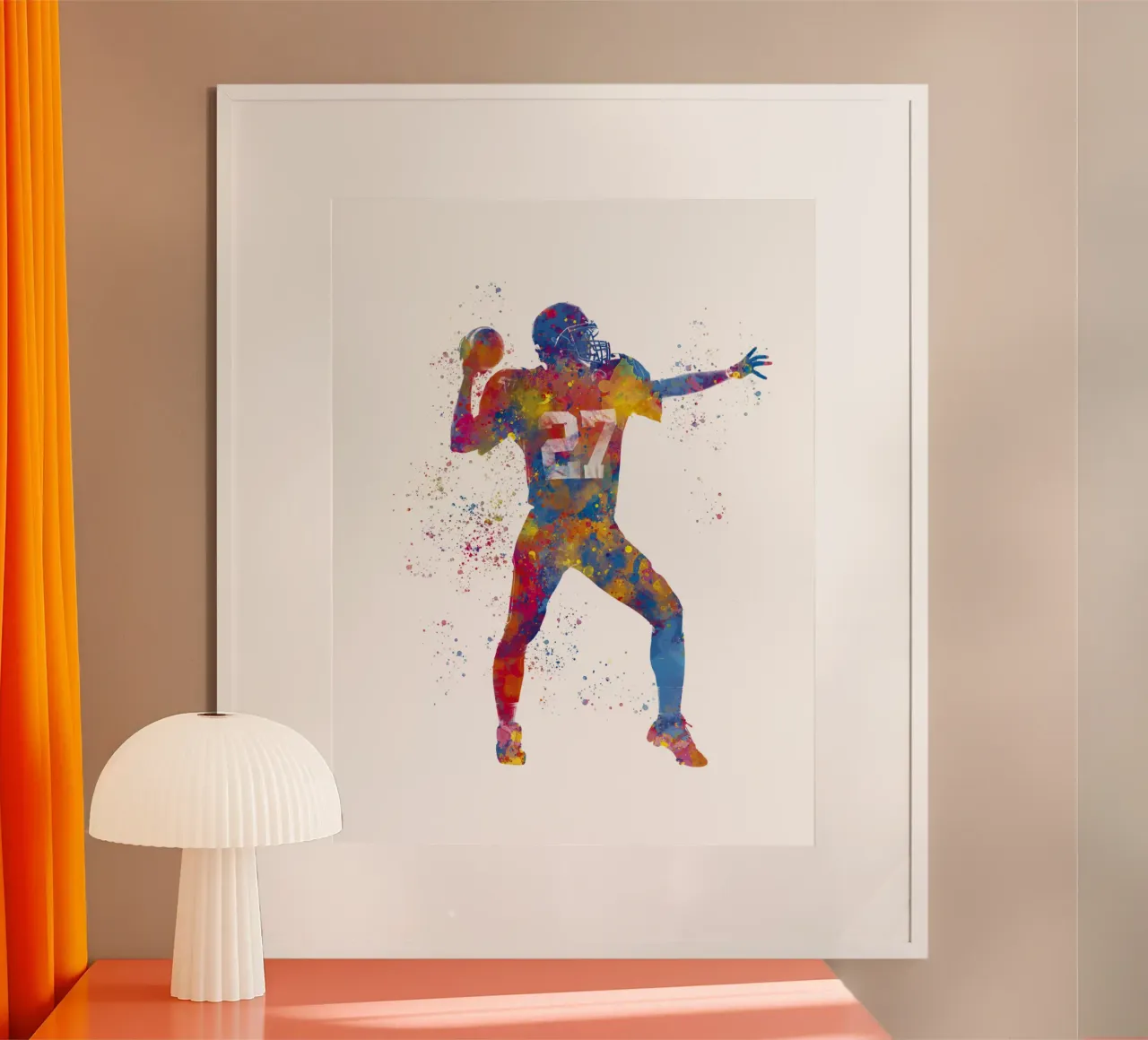 Giocatore di football americano in acquerello poster con telaio in alluminio da ⚽ Sports Pulse