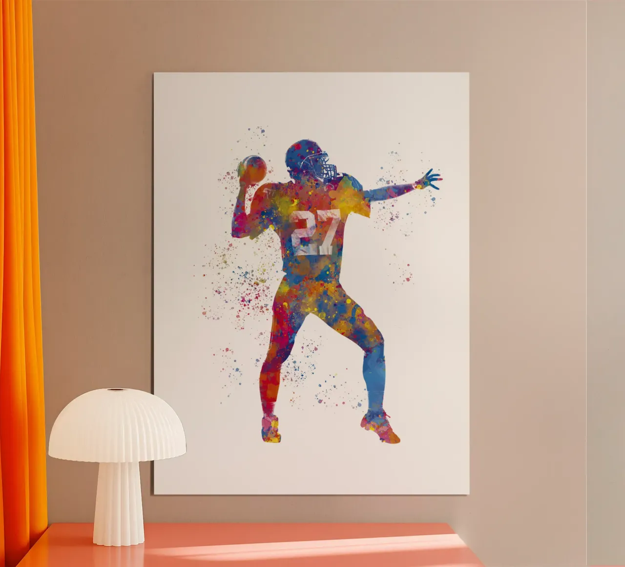 Giocatore di football americano in acquerello poster con telaio in alluminio da ⚽ Sports Pulse