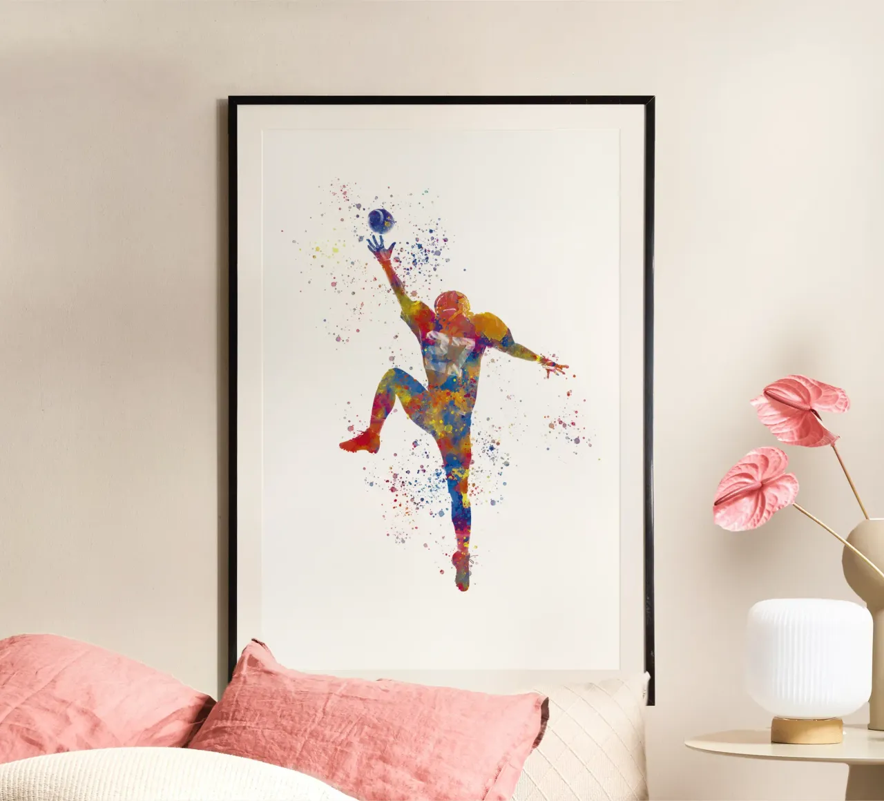Giocatore di football americano in acquerello poster con telaio in plastica da ⚽ Sports Pulse