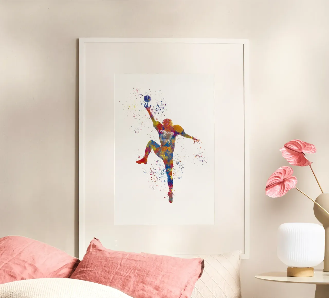 Giocatore di football americano in acquerello poster con telaio in plastica da ⚽ Sports Pulse