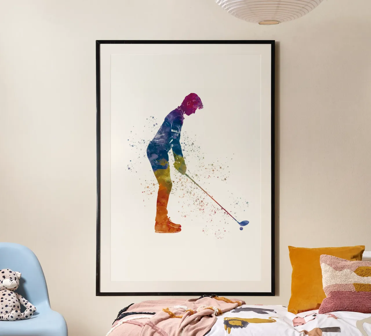 Giocatore di golf in acquerello poster con telaio in alluminio da ⚽ Sports Pulse