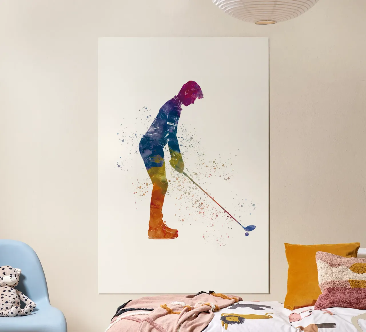 Giocatore di golf in acquerello poster con telaio in alluminio da ⚽ Sports Pulse