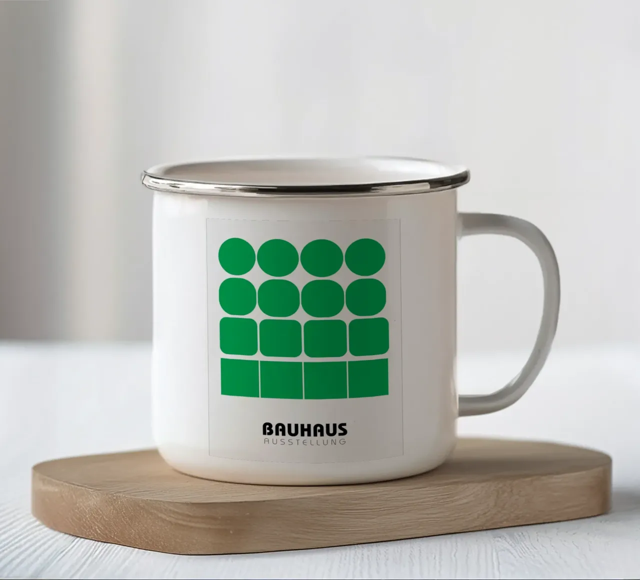 Griglia Bauhaus - Forme geometriche in verde tazza in smalto da Casa Calm