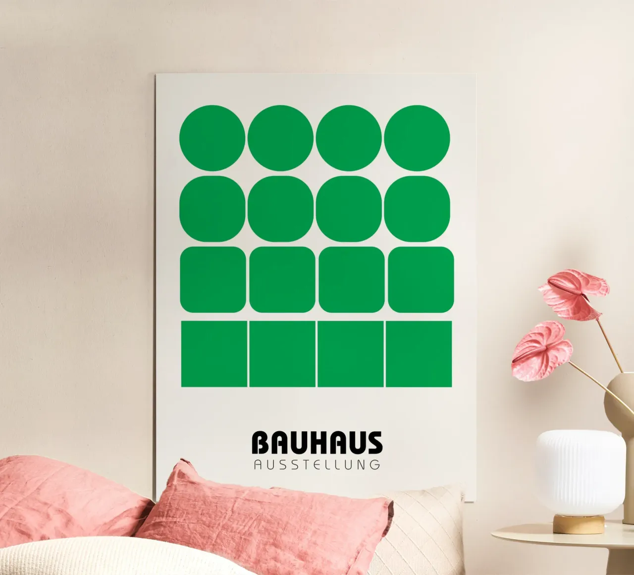Griglia Bauhaus - Forme geometriche in verde poster con telaio in alluminio da Casa Calm
