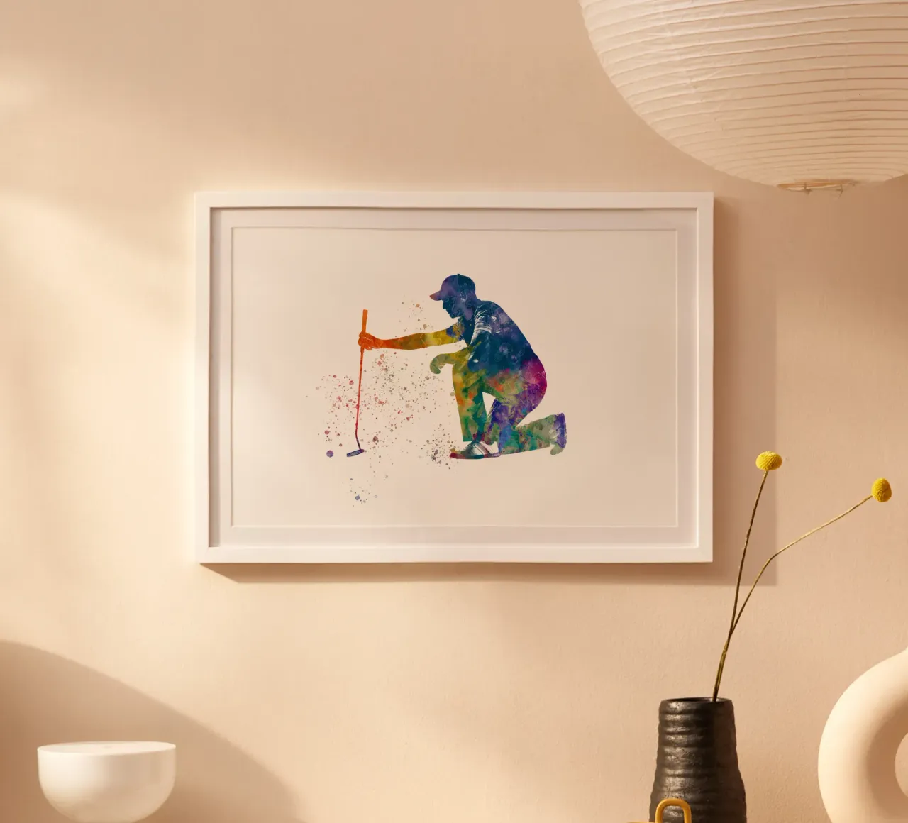 Giocatore di golf in acquerello poster con telaio in legno da ⚽ Sports Pulse