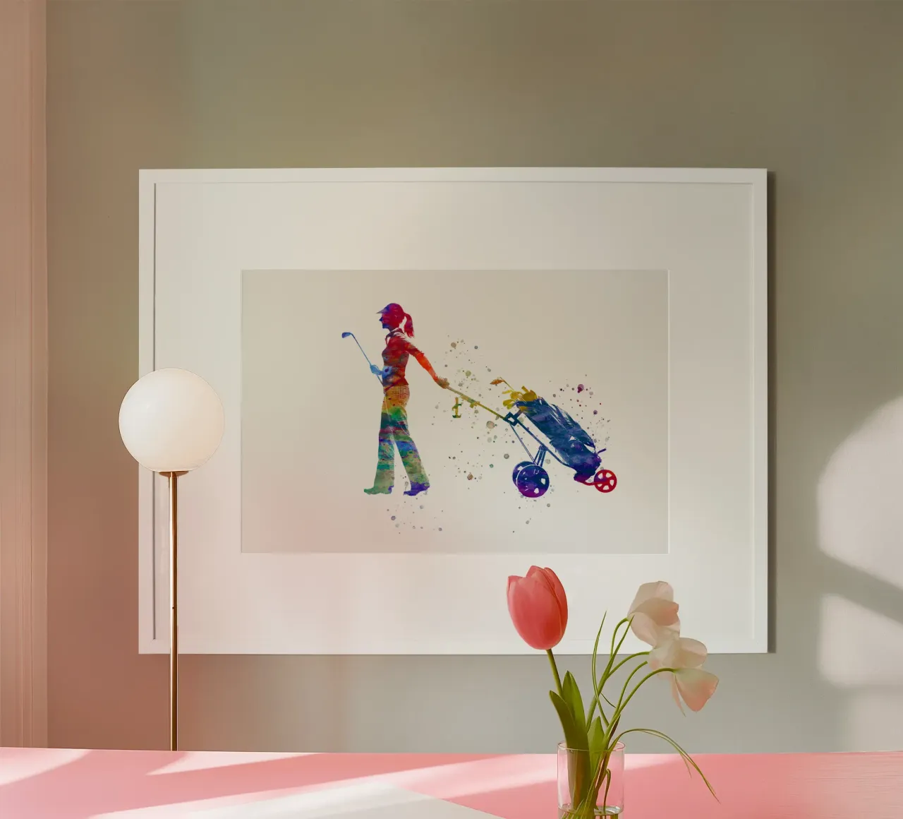 Giocatore di golf in acquerello poster con telaio in alluminio da ⚽ Sports Pulse