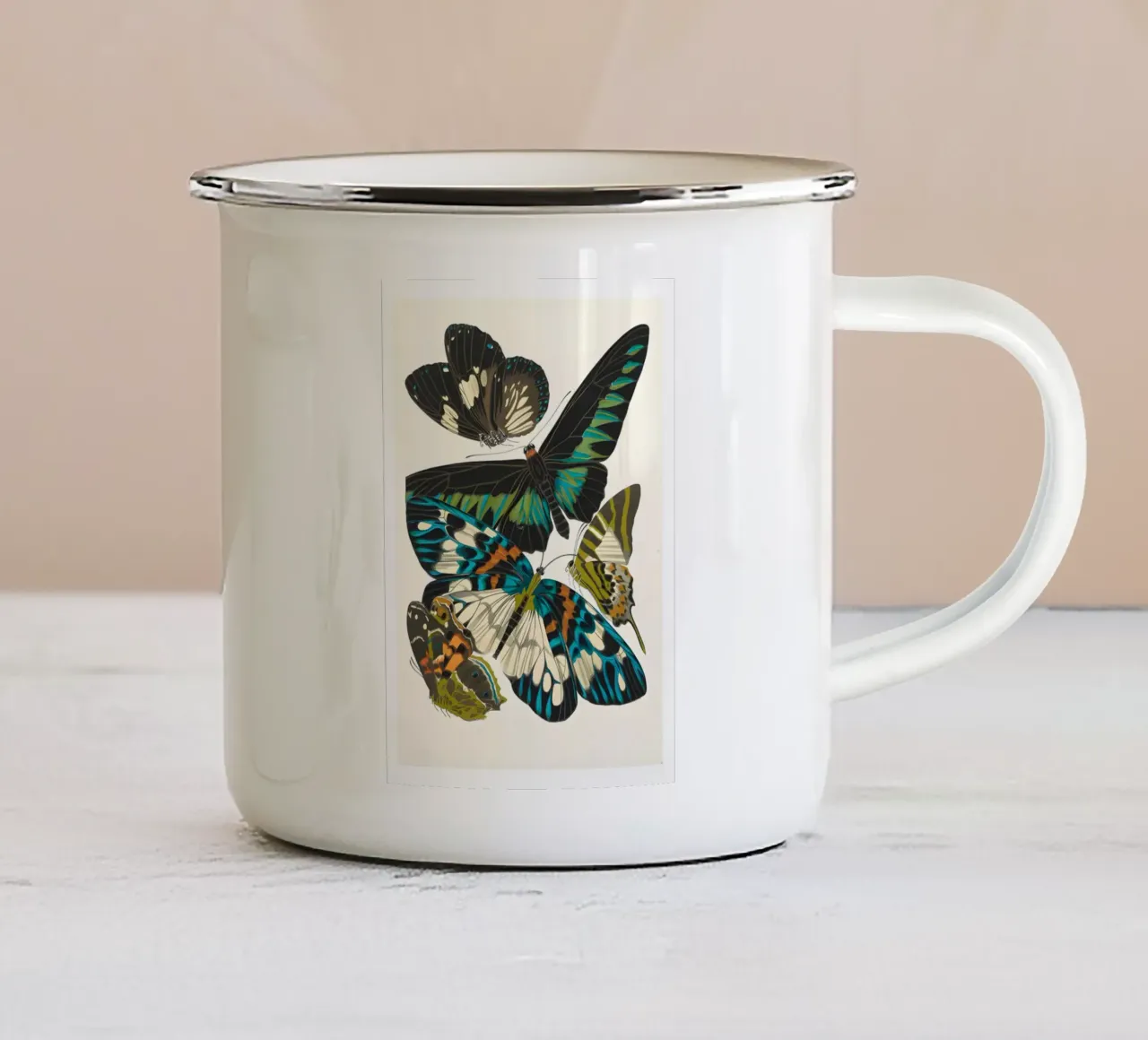 farfalle insetti ali colori tazza in smalto da Graham Robertson