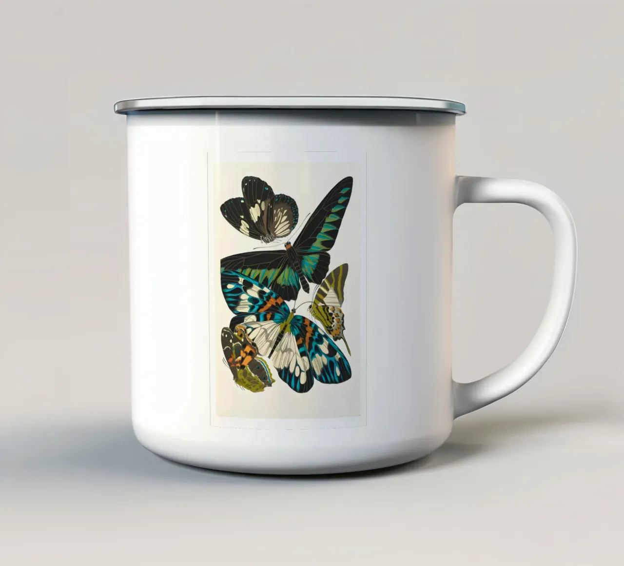 farfalle insetti ali colori tazza in smalto da Graham Robertson